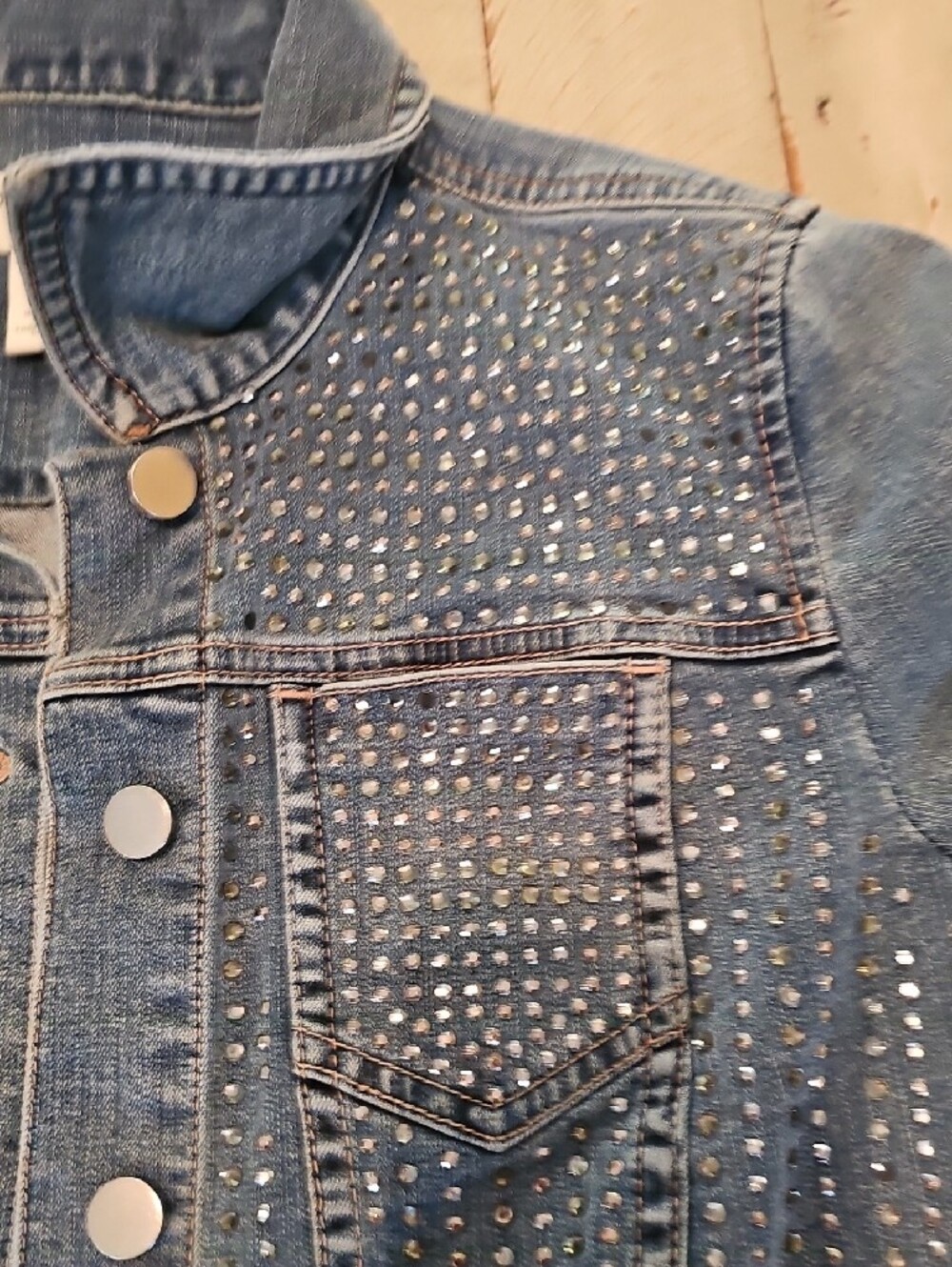 Chico's Platinum Blue Studded Denim Jacket - Picture 6 of 14